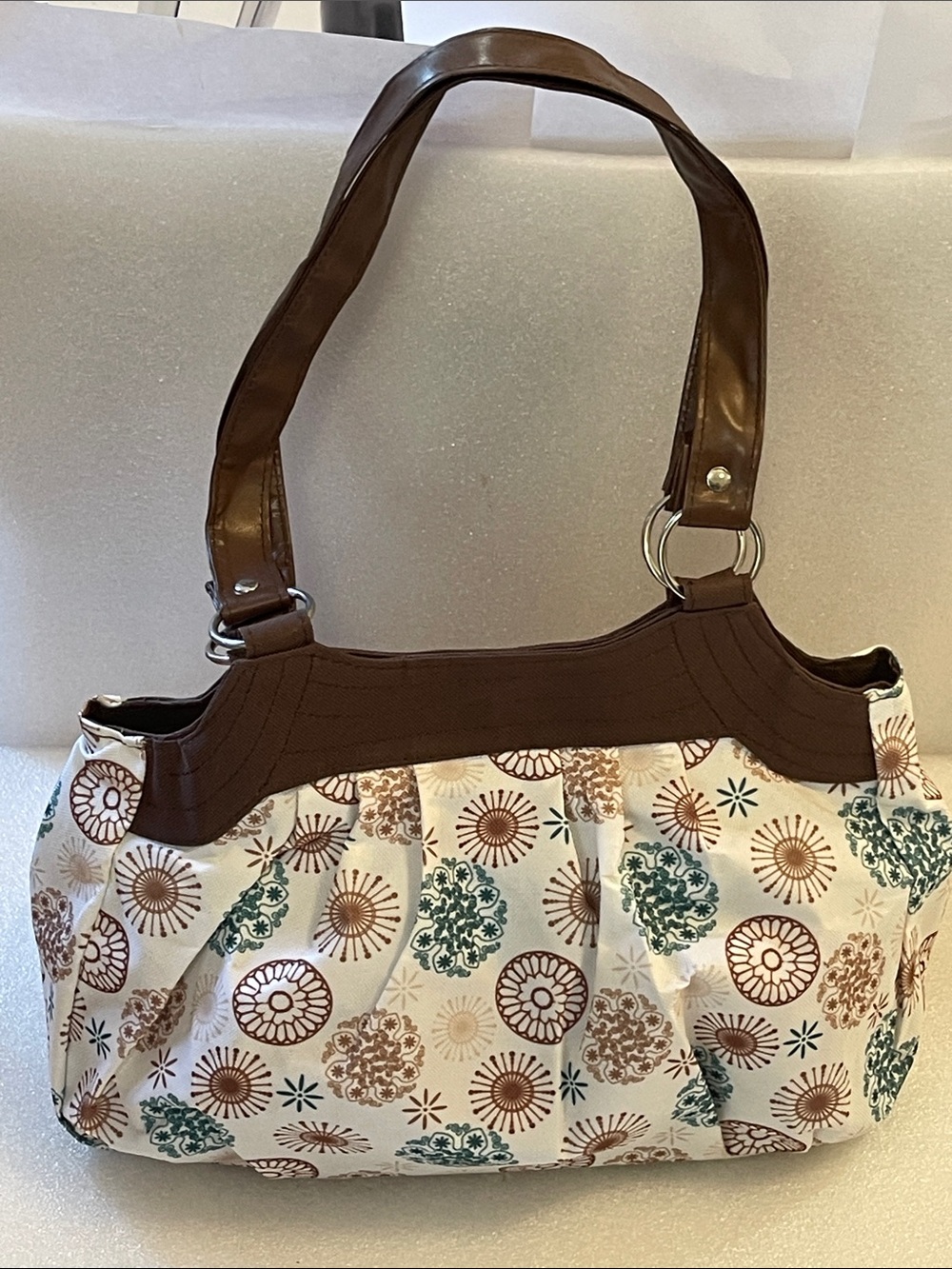 Brown and Cream Floral Pattern Shoulder Bag